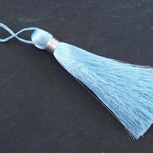 Extra Large Powder Blue Thread Tassels Earring Bracelet Necklace Tassel Jewelry Silver Metallic Band - 4.4 inch - 113mm - 1 pc