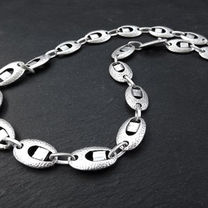 Silver Necklace Chain with Clasp, Chunky Textured Oval, Empty Chain, Blank chain, Necklace Supplies, Non tarnish, Matte Antique Silver, 19&quot;