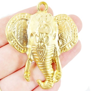 Exotic Elephant Head Pendant 22k Matte Gold Plated 1PC image 2