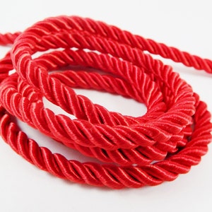 Red 5mm Twisted Rayon Satin Rope Silk Braid Cord - 3 Ply Twist - 1 meters - 1.09 Yards