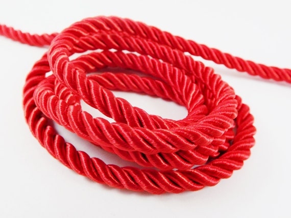 Red 5mm Twisted Rayon Satin Rope Silk Braid Cord 3 Ply Twist 1