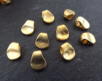 8 Organic Pinched Nugget Drop Gold Bead Spacers, Brass Metal Beads, DIY Jewelry Making Supply, Tarnish Resistant, 22k Matte Gold Plated