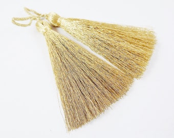 Long Light Gold Silk Thread Tassels Earring Bracelet Necklace Tassel Jewelry Fringe Turkish Findings -  3 inches - 77mm  - 2 pc