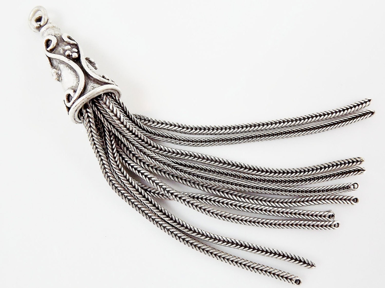 Extra Long Curl Cone Tassel Pendant With Snake Chain Strands - Etsy