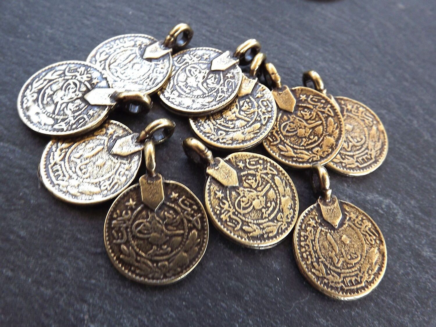 10 Large Round Bronze Coin Charms Jewelry Supplies Rustic Etsy