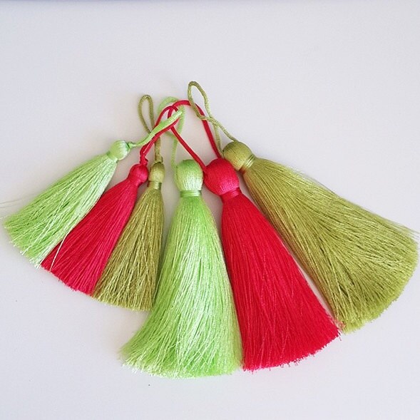 Extra Large Lime Green Chartreuse Thread Tassels Earring | Etsy