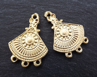 Fan Drop Shaped Multi Strand Link Connector Necklace Finish Gold Earring Chandelier, Fan Shape, Gold Pendant 22k Matte Gold Plated- 2pc