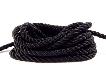 3.5mm Black Twisted Rayon Satin Rope Silk Braid Cord - 3 Ply Twist - 1 meters - 1.09 Yards - No:17