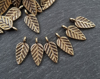 Gestempelte Blatt Tropfen Charme Herbstlaub Fallen Antike Bronze überzogene türkische Schmuckherstellung Lieferungen Zubehör Komponenten - 15St