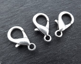 Large Silver Lobster Clasp, Parrot Clasps, Necklace Bracelet Closure, Jewelry Findings Hardware, Matte Antique Silver Plated, 21x11mm, 3pc