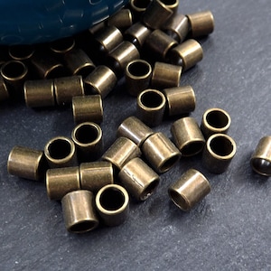 Plain Barrel Tube Beads Antique Bronze Plated Spacers Turkish Jewelry Supplies Findings - For 3.5mm Rope - 15pc