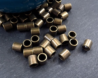 Cuentas de tubo de barril liso espaciadores chapados en bronce antiguo hallazgos de suministros de joyería turca - para cuerda de 3,5 mm - 15 piezas