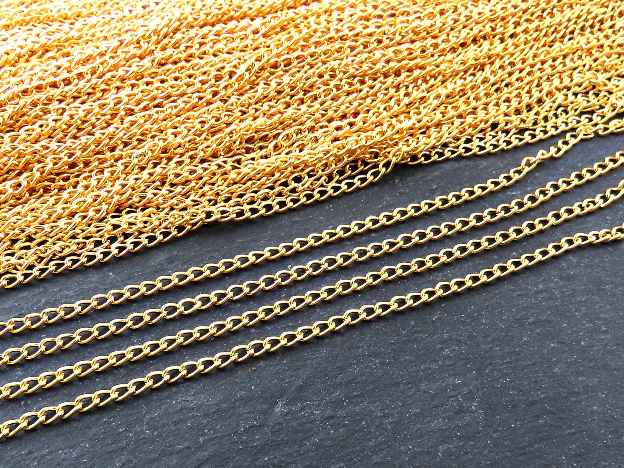 Gold Twisted Curb Extender Chain 3x2.8mm Links Non Tarnish Etsy UK