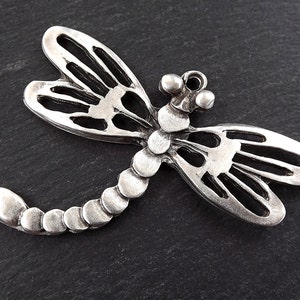 Dragonfly Pendant, Silver Dragonfly, Dragon Fly, Large Dragonfly, Large Pendant, Insect, Nature, Summer, Matte Antique Silver Plated 1PC
