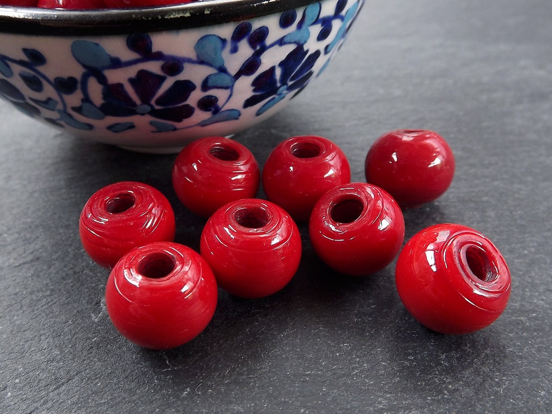 Red Glass Beads, Large Glass Beads, Chunky Glass Beads, Cranberry Red