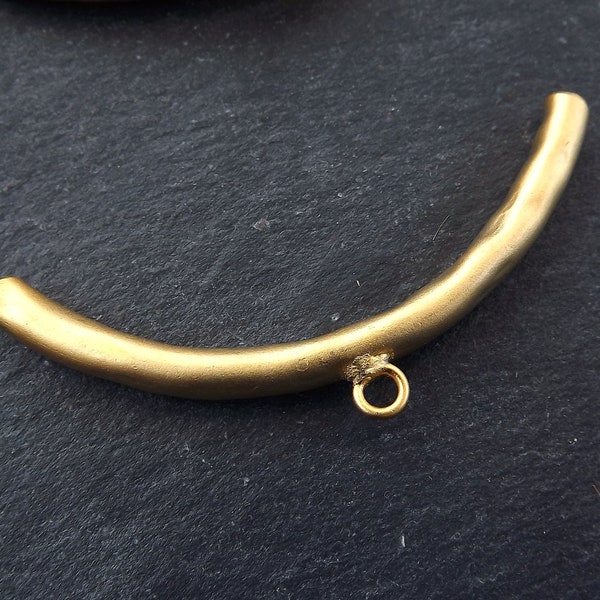 Organic Necklace Bracelet Curve Tube Bead Bar Spacer with Loop, Boho, Bohemain, Bracelet Tube, Necklace Bail - 22k Matte Gold Plated - 1 pc