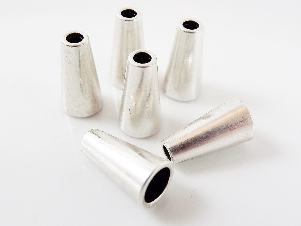 6 Plain Simple Cone Bead End Caps Matte Silver Plated Round Etsy