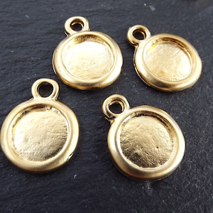 Round Smooth Pendant Tray Cabochon Setting, Blank Bezels, Pendant Blank, Charm Blank, Rolled Edge, 22k Matte Gold Plated, 4pc