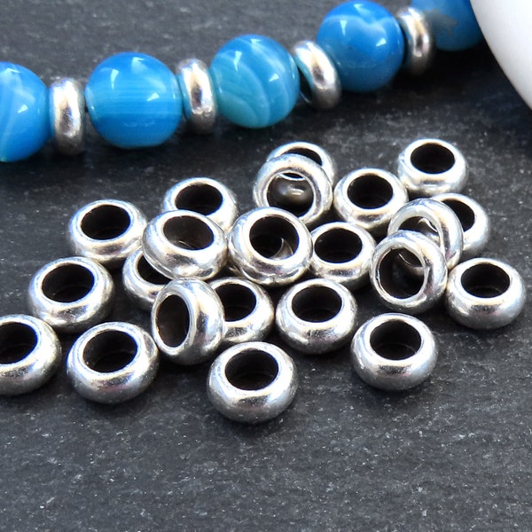 6mm Heishi Washer Bead Spacers, Mykonos Greek Beads, Round Metal Beads, 3.2mm Hole, Jewelry Making Supply, Matte Antique Silver Plated, 20pc