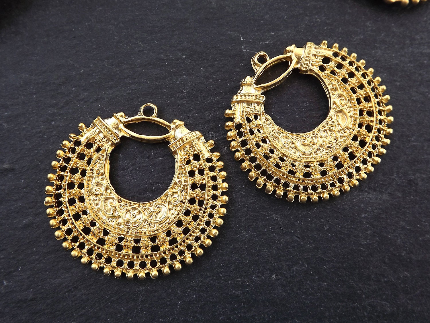 Gold Earring Pendant, Exotic Pendant, Filigree Pendant, Earring Chand…