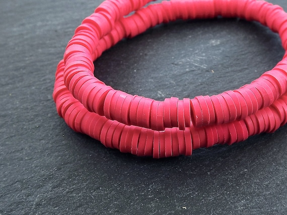 6mm Red Heishi Beads, Polymer Clay Disc Beads, African Disc Beads, Round  Vinyl Beads, 16 Inch Strand 