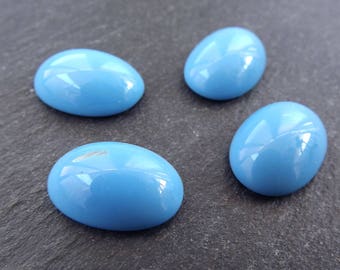 4 perles cabochon bleu pâle opaque en verre tchèque ovale en verre - 18 x 12 mm