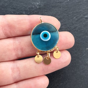 Blue Evil Eye Charm Gold Bezel Pendant Glass Evil Eye - Etsy