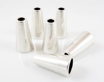 6 Plain Simple Cone Bead End Caps -  Matte Silver Plated Round Bead caps