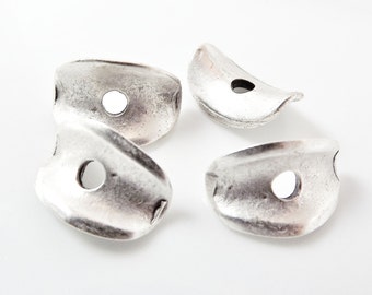 4 Large Potato Chip- Matte Silver Plated Beads Spacers