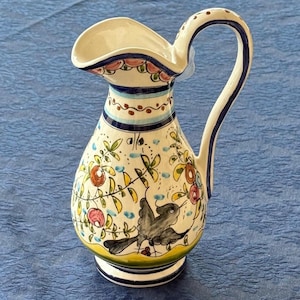 Vintage Coimbra Portugal Hand-painted Majolica Pitcher, 17th-century Style Pottery