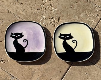 HuesNBrews Little Cat Dishes, 4”, Set of 2
