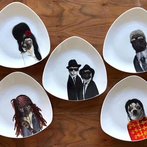 Pets Rock Cookut France Triangular Dessert Plates, By Takkoda, 8”, Set of 5