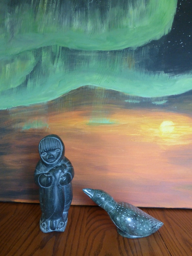 Canada Eskimo Art Inuit Hunter And Seal Soapstone Etsy