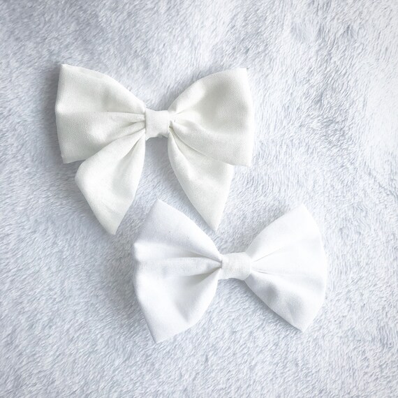 White Hair Bow White Sailor Bow White Pig Tail Bows White Etsy