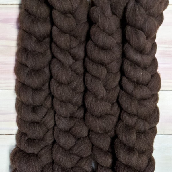 Natural, Undyed Brown Merino Cross, 26 micron Combed Wool Top - 4oz - Medium Soft Roving for Spinning, Weaving or Felting