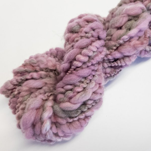 Handspun Art Yarn, Squishy Soft Wool & Bamboo, Super Bulky Thick and Thin, 36yds | Dusty Rose