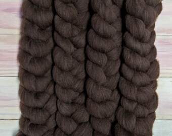 Natural Color, Undyed Brown Merino Cross, Combed Wool Top - 4oz - Medium Soft, 26 micron Roving for Spinning, Weaving or Felting