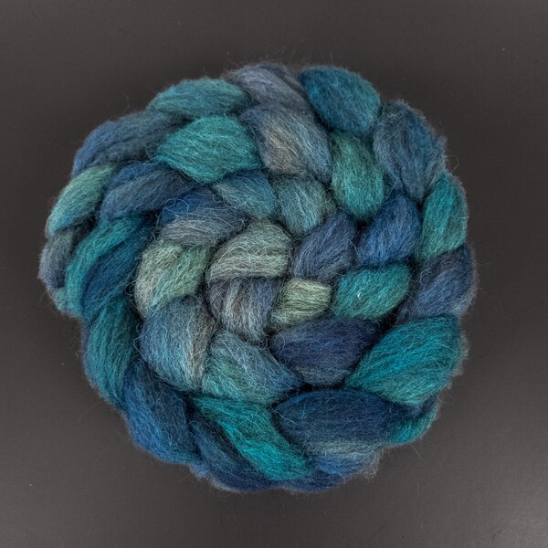 Hand Dyed Medium Wool Roving - 4oz - Overdyed Dark USA Wool for Spinning, Weaving or Felting - High Tides Blue