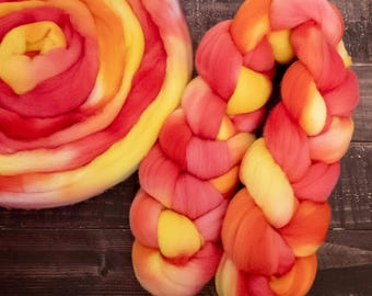 Soft Wool Combed Top Hand Dyed Roving - Targhee, 4oz - Melonbeam