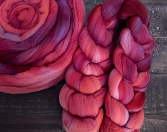 Soft Wool Combed Top, Hand Dyed Roving, Rambouillet, 4oz - Brambleburst