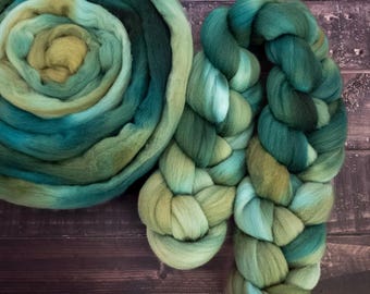Soft Wool Combed Top, Hand Dyed Roving, USA Rambouillet, 4oz - Under the Pines