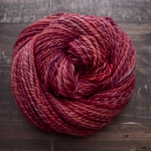 Starberry – Handspun Targhee Yarn, Light Worsted, 2ply, 165 yds