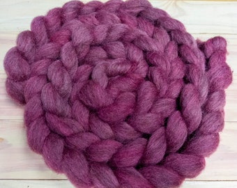 Hand Dyed Medium Wool Roving - 4oz - Overdyed Dark USA Wool for Spinning, Weaving or Felting - Raspberry