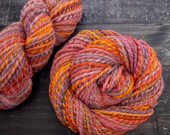 Soft Handspun Wool Yarn – Small Batch Bulky 2-Ply, Sunrise Twist Colorway