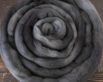 Hand Dyed Farm Blend Wool Top Roving: 29.5 Micron Spinning Fiber, "Stone" - 4oz