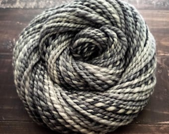 Handspun Yarn, Worsted Weight, Medium Wool, 2ply, 83 yds - Meteor Dust