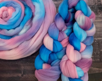 Soft Wool Combed Top, Hand Dyed Roving - Rambouillet, 4oz - Evening Petals