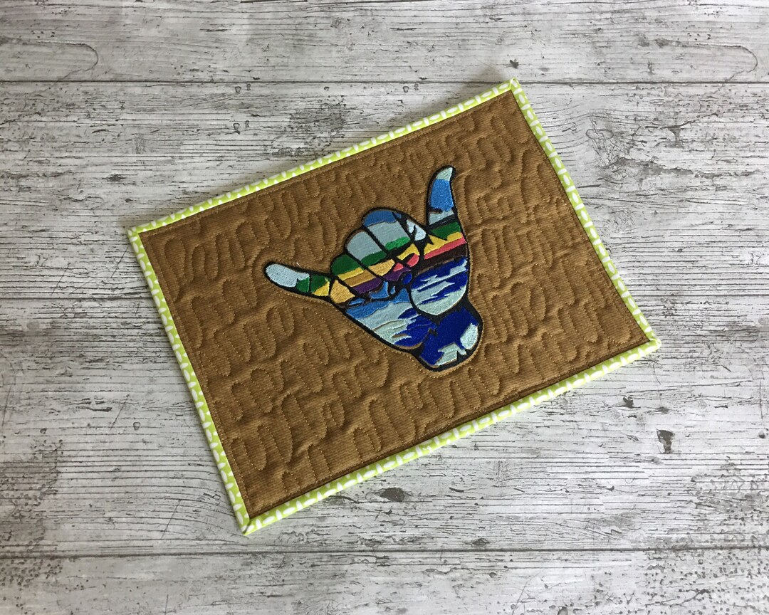 One Quilted, Embroidered, Mug Rug 'shaka' Fabric Coaster. - Etsy