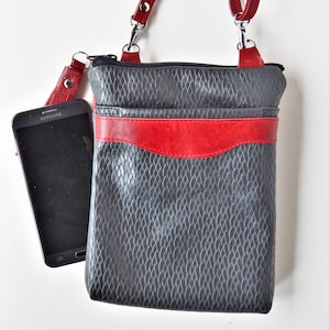 Dark gray leather crossbody bag, for your phone.  Charcoal gray leather crossbody  or shoulder bag.  Vine and Branch Studio.
