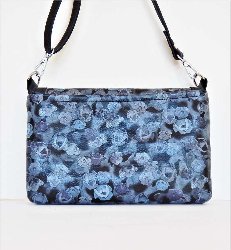 Black and gray floral leather crossbody or shoulder bag Vine and Branch Studio.